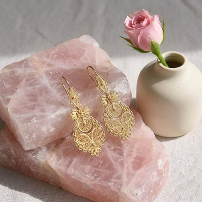 Portuguese Filigree Princesa Dangle Earrings | Traditional Elegant Jewelry