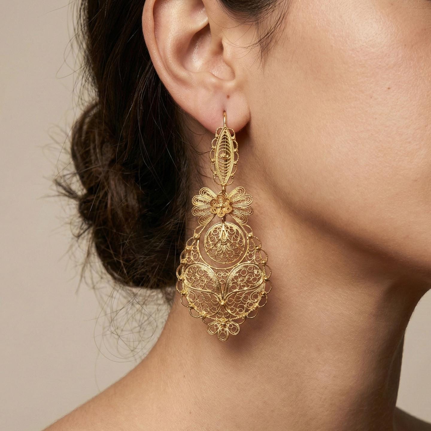 Portuguese Filigree Princesa Dangle Earrings | Traditional Elegant Jewelry