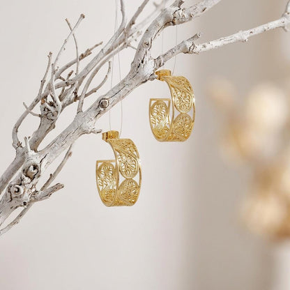 Portuguese Filigree Hoop Earrings | Gold-Plated Women’s Hoops | Elegant Gift for Her