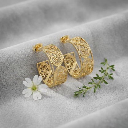 Portuguese Filigree Hoop Earrings | Gold-Plated Women’s Hoops | Elegant Gift for Her
