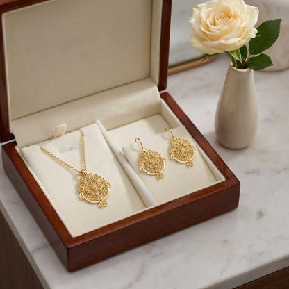 Gold-Plated Portuguese Filigree Necklace and Earrings Set – Lace-Inspired Jewelry