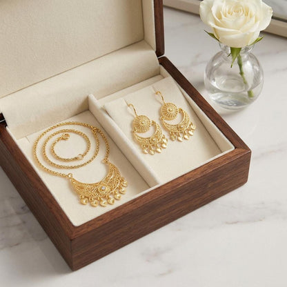 Gold-Plated Portuguese Filigree Moon Heart Jewelry Set