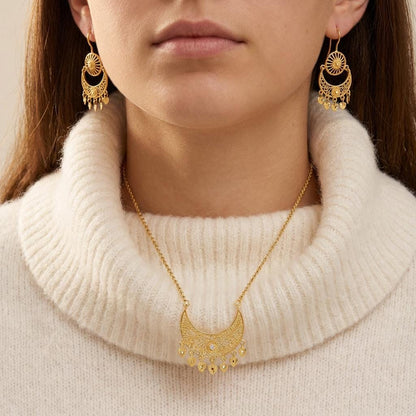 Gold-Plated Portuguese Filigree Moon Heart Jewelry Set