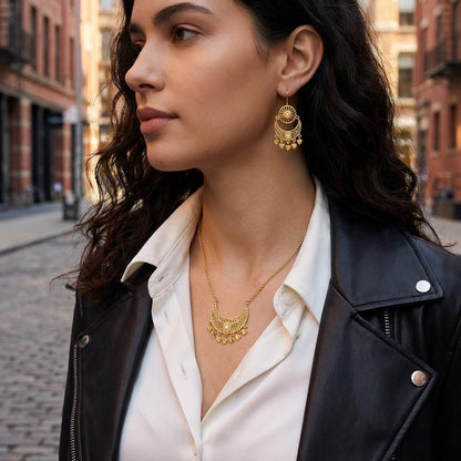 Gold-Plated Portuguese Filigree Moon Heart Jewelry Set