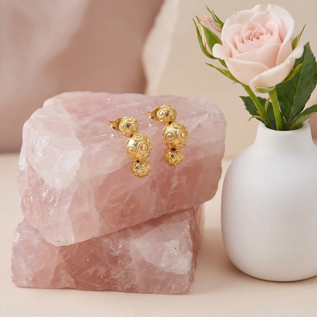 Gold-Plated Viana Balls Earrings | Portuguese Traditional Jewelry for Women
