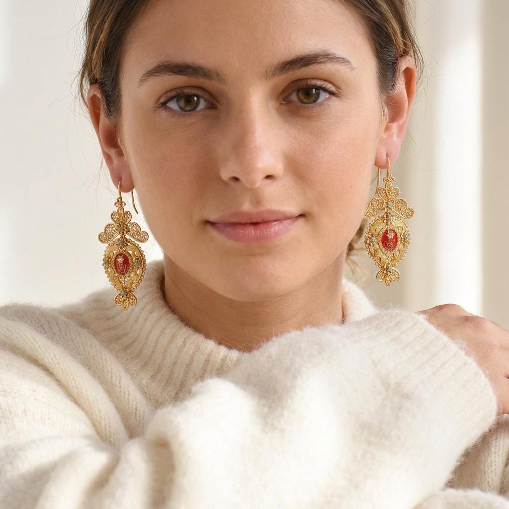 Portuguese “Custódia” Earrings | Gold-Plated Traditional Jewelry