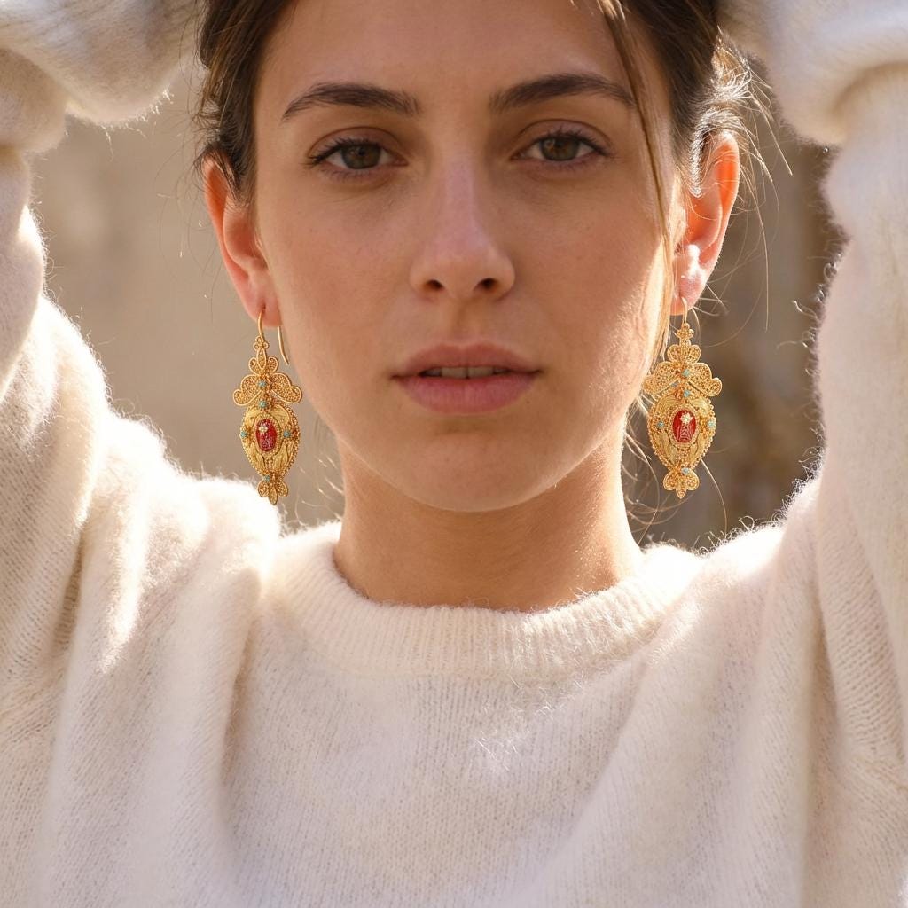 Portuguese “Custódia” Earrings | Gold-Plated Traditional Jewelry