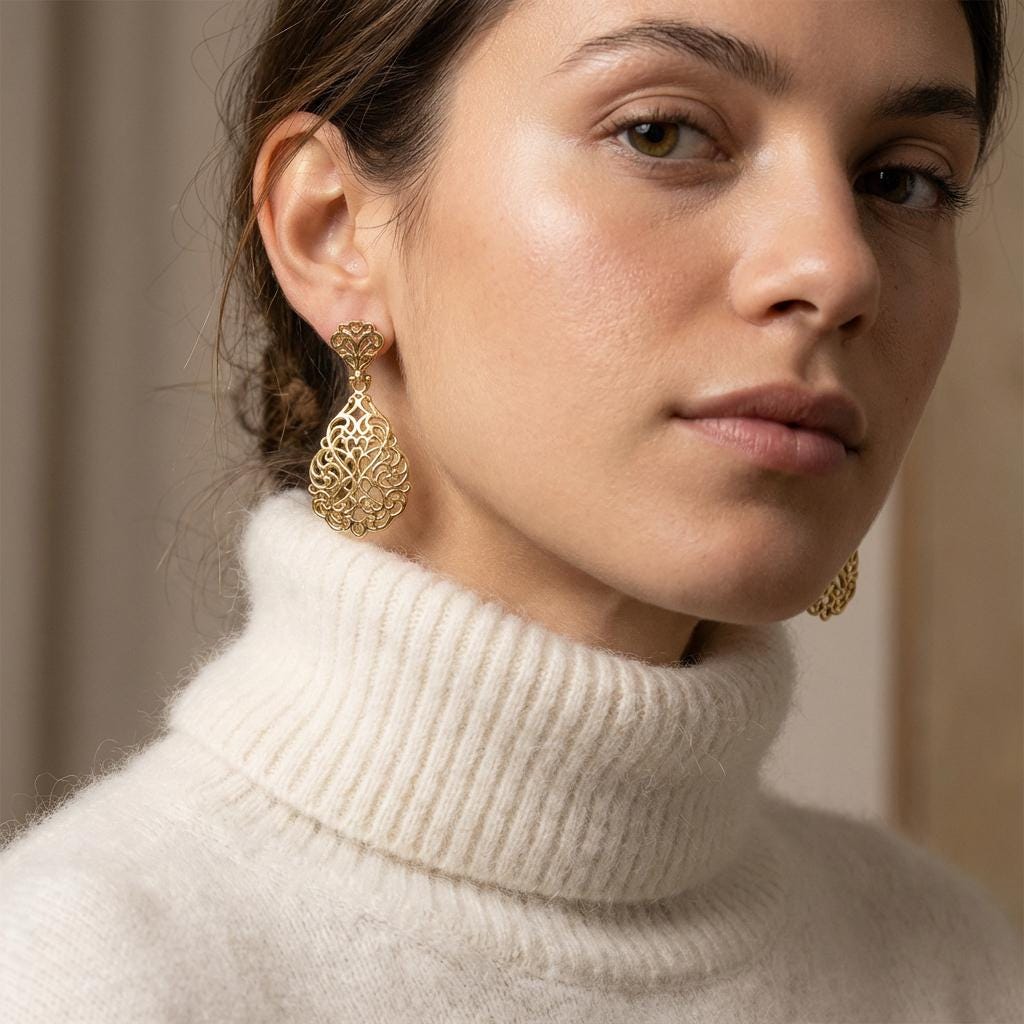 Oval Filigree Dangle Earrings • Intricate Lace-Inspired Detail • Elegant Women's Jewelry