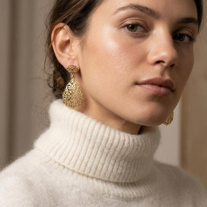 Oval Filigree Dangle Earrings • Intricate Lace-Inspired Detail • Elegant Women's Jewelry