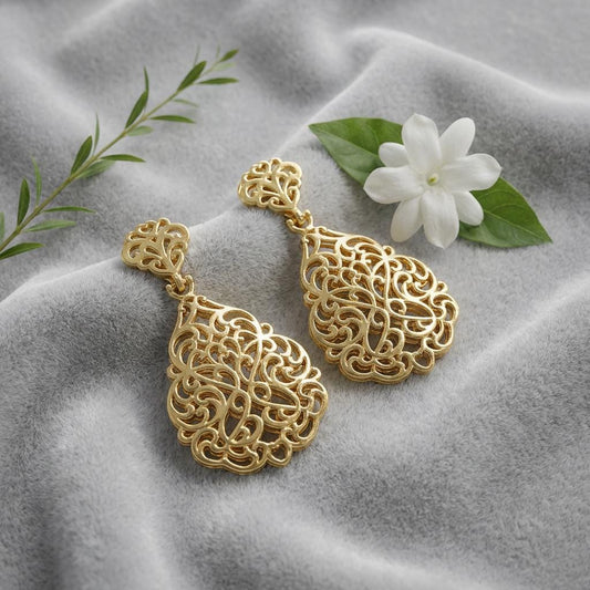 Oval Filigree Dangle Earrings • Intricate Lace-Inspired Detail • Elegant Women's Jewelry