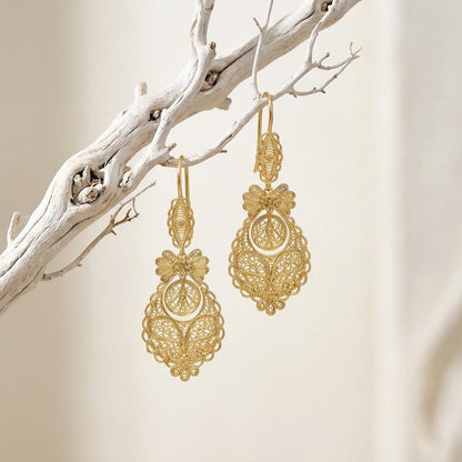 Portuguese Filigree Princesa Dangle Earrings | Traditional Elegant Jewelry