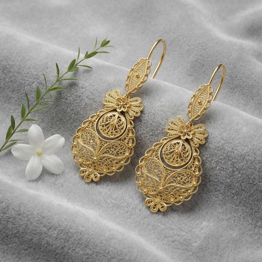Portuguese Filigree Princesa Dangle Earrings | Traditional Elegant Jewelry