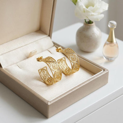 Portuguese Filigree Hoop Earrings | Gold-Plated Women’s Hoops | Elegant Gift for Her