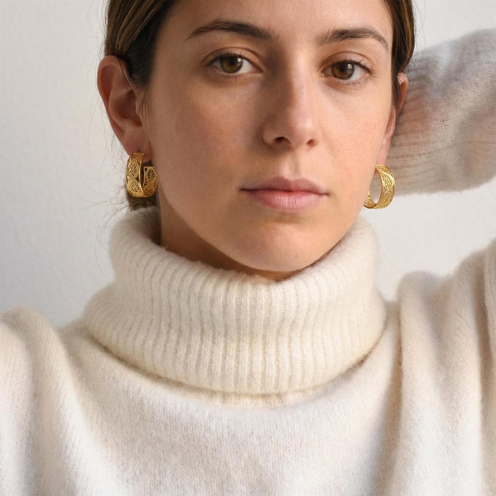 Portuguese Filigree Hoop Earrings | Gold-Plated Women’s Hoops | Elegant Gift for Her