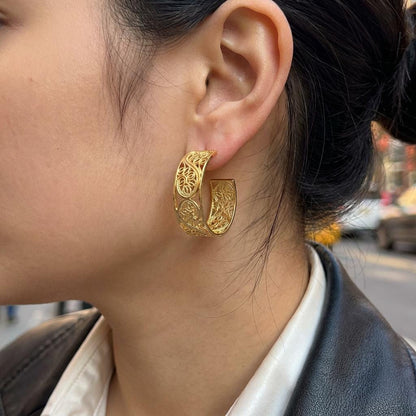 Portuguese Filigree Hoop Earrings | Gold-Plated Women’s Hoops | Elegant Gift for Her