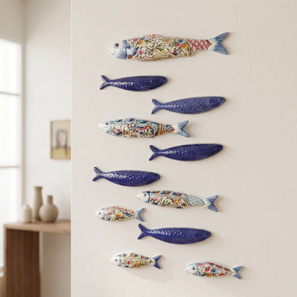 Ceramic sardines Set of 10, Portuguese sardines wall art, sardines wall decoration, traditional ceramic, Portuguese ceramic